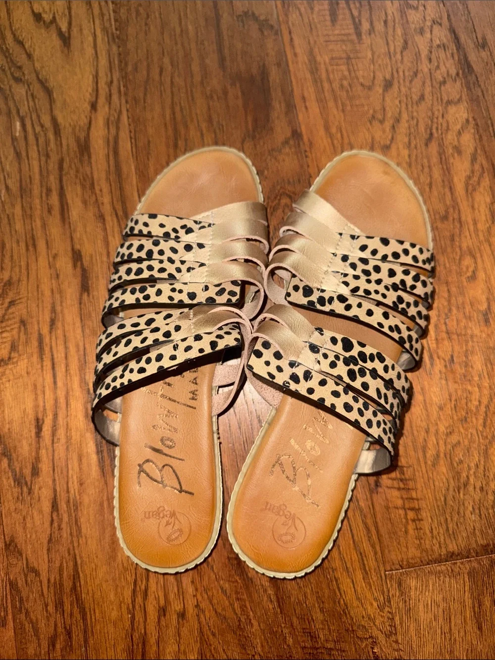 Blowfish Metallic Gold Leopard-Accent Slide Sandals